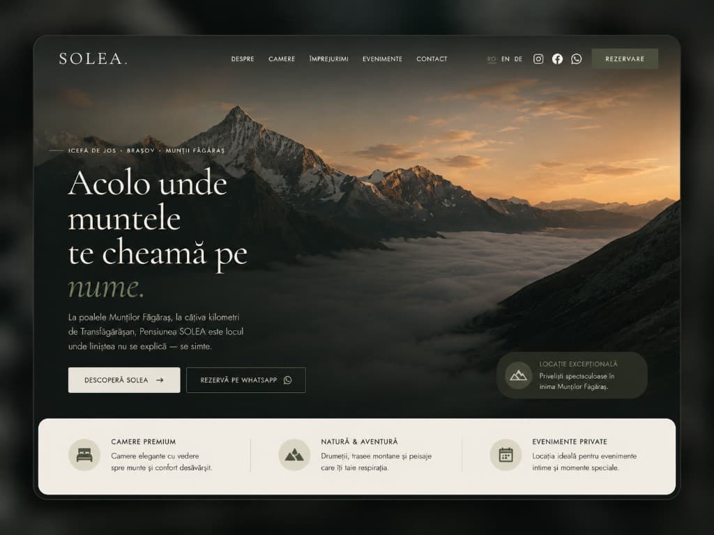 Mockup site web Pensiunea SOLEA